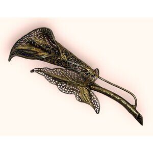 TOPAZIO PORTUGAL 925 STERLING  SILVER GOLD GILT FILIGREE LILY FLOWER RARE BROOCH